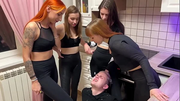 Many Rude Girls Spit In Slave's Mouth And Verbally Humiliate Him - Mouth Spitting Femdom