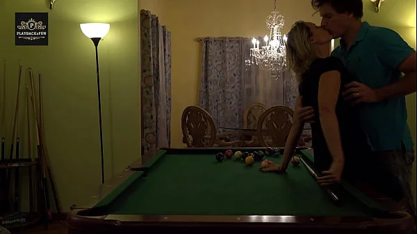 Hot MILF wife gets a hard handling on pool table. Huge tits rocking.