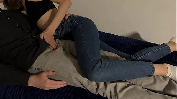 Sensitive Handjob from horny stepsister, Secret orgasm