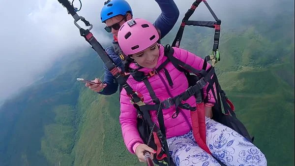 Wet Pussy SQUIRTING IN THE SKY 2200m High In The Clouds while PARAGLIDING