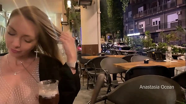 My perfect first date with flashing boobs in public. Topless in outdoor cafe.