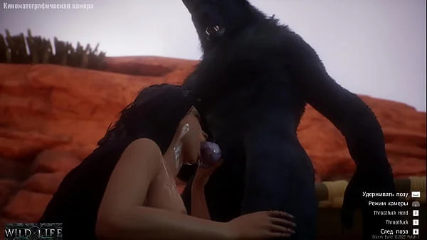 A werewolf fucks a girl with big tits in her mouth - Wild Life