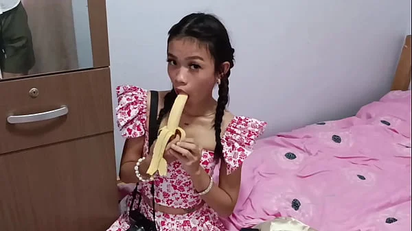 Virgin looking cutest girl ever does banana joke and sucks as angel