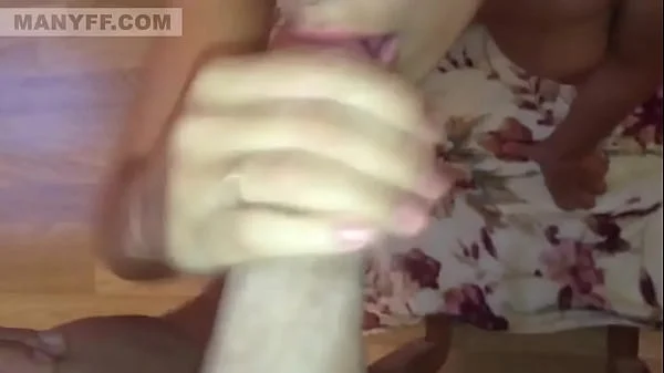 Slutty girlfriend getting on her knees to drink his cum