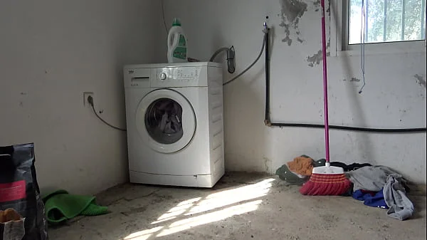 A Muslim maid is fucked doggystyle while doing the laundry