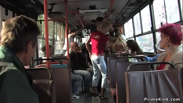 Blonde gets facial in public bus