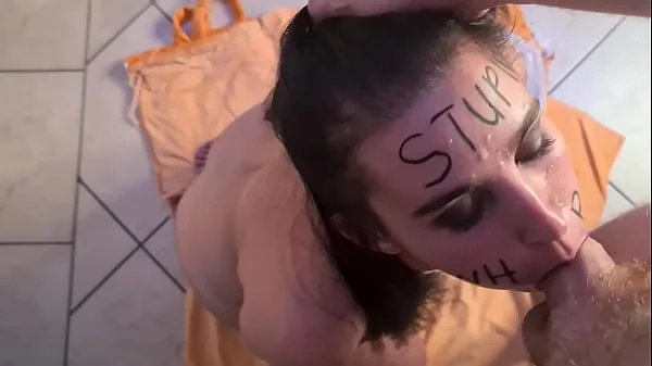 Stupid whore gets b. face fuck | slapped | spat and pissed on