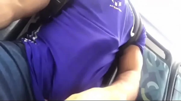 Muscle guy with big dick on bus