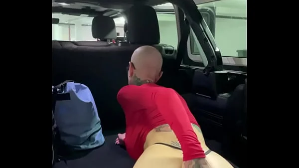 mastrubation in the parking, first person video, bald sexy girl