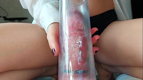 The mistress enlarges the dick with a vacuum pump a lot of sperm (Squirt Orgasm 69)